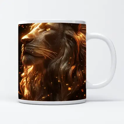 Golden Lion Profile Glowing Sparks Dark Background