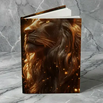 Golden Lion Profile Glowing Sparks Dark Background