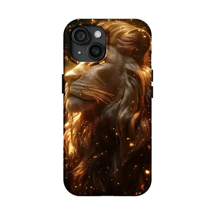 Golden Lion Profile Glowing Sparks Dark Background
