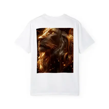 Golden Lion Profile Glowing Sparks Dark Background