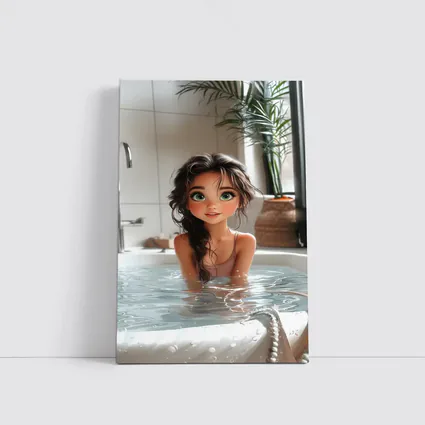 Cartoon Girl Relaxing In White Bathtub