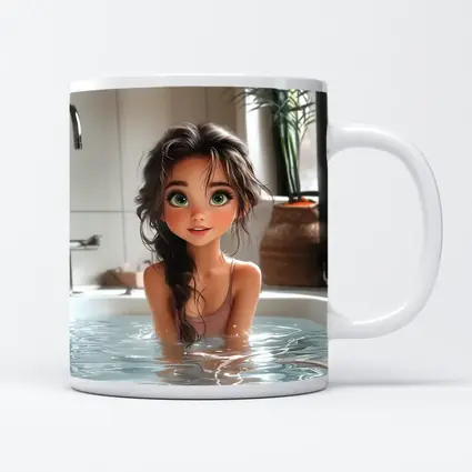 Cartoon Girl Relaxing In White Bathtub