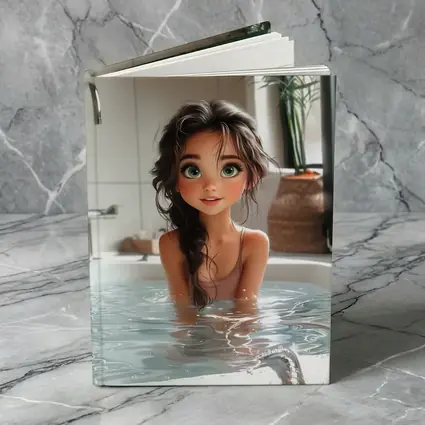 Cartoon Girl Relaxing In White Bathtub