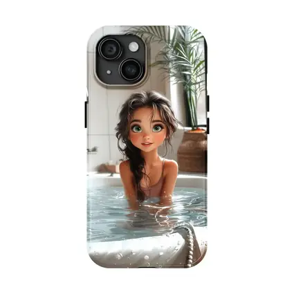 Cartoon Girl Relaxing In White Bathtub