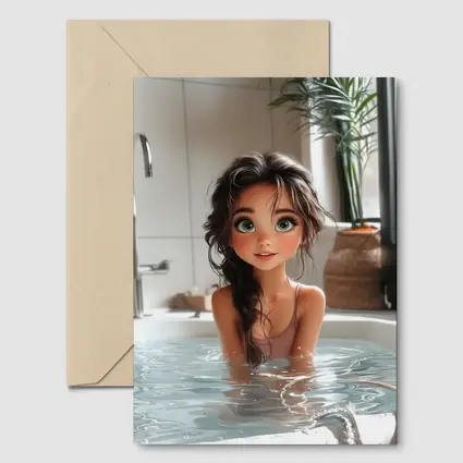 Cartoon Girl Relaxing In White Bathtub