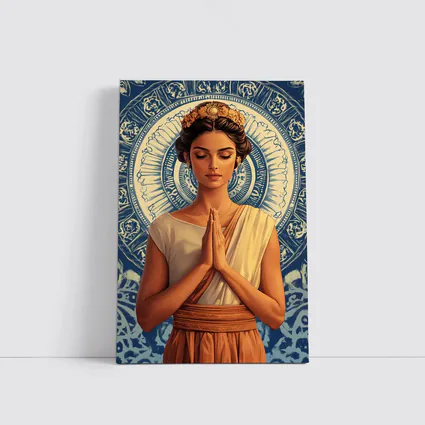 Woman Praying Mandala Blue Spiritual Art