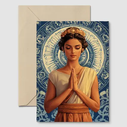 Woman Praying Mandala Blue Spiritual Art