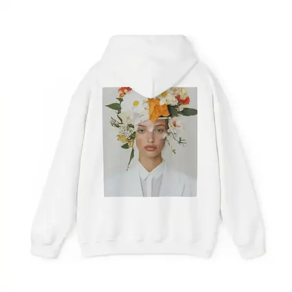Woman White Suit Floral Crown Fashion Portrait