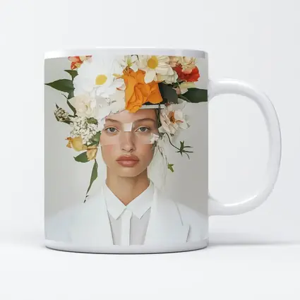 Woman White Suit Floral Crown Fashion Portrait