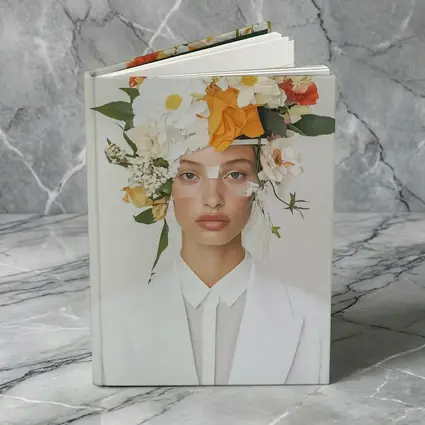 Woman White Suit Floral Crown Fashion Portrait