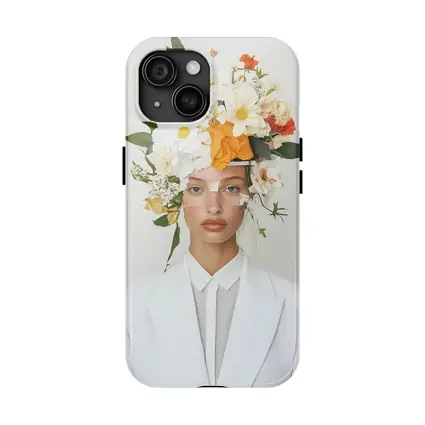 Woman White Suit Floral Crown Fashion Portrait