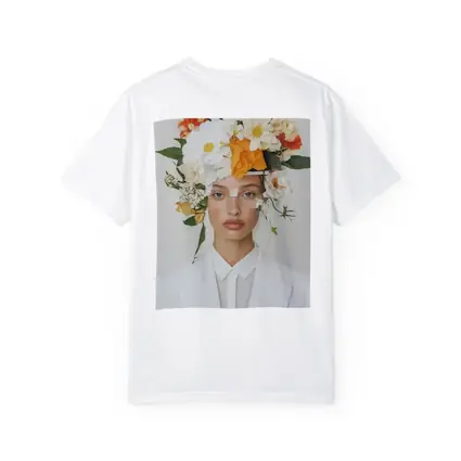 Woman White Suit Floral Crown Fashion Portrait