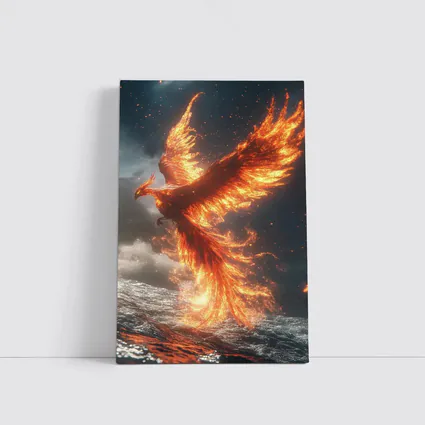 Phoenix Rising From Ocean Flames Dark Sky