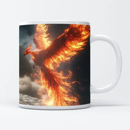 Phoenix Rising From Ocean Flames Dark Sky