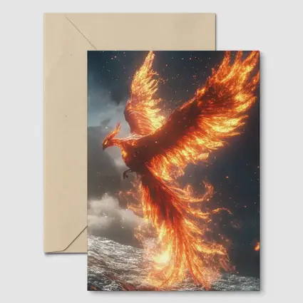 Phoenix Rising From Ocean Flames Dark Sky