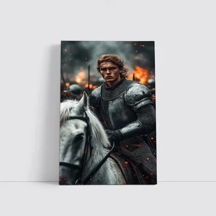 Knight in Armor Riding White Horse Battle