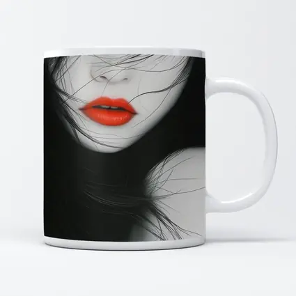 Woman Red Lips Black White Minimal Art