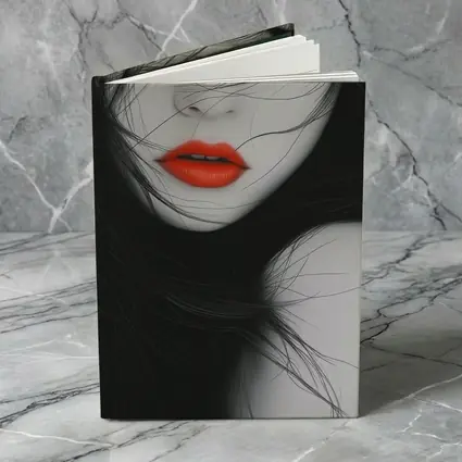 Woman Red Lips Black White Minimal Art