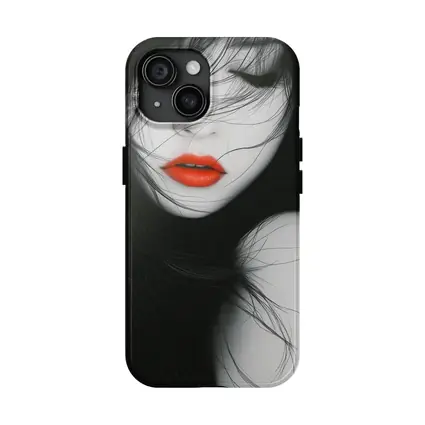 Woman Red Lips Black White Minimal Art