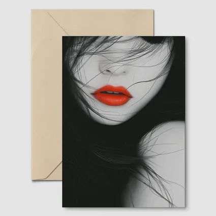 Woman Red Lips Black White Minimal Art