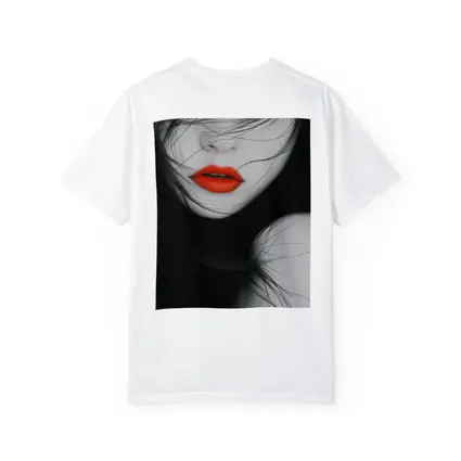 Woman Red Lips Black White Minimal Art