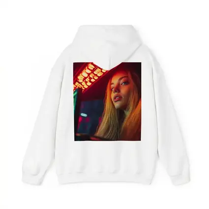 Young Woman Neon Red Light Night Scene