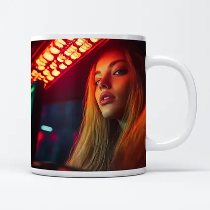 Young Woman Neon Red Light Night Scene