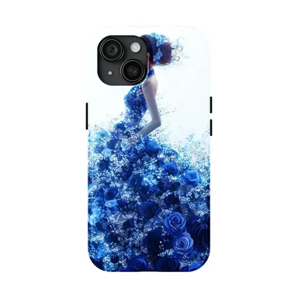 Woman Blue Rose Floral Dress White Background