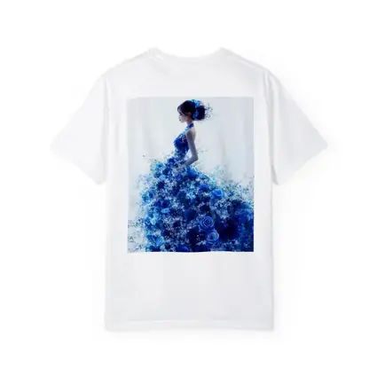 Woman Blue Rose Floral Dress White Background