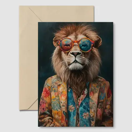 Cool Lion Wearing Sunglasses Floral Jacket