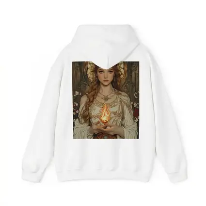 Art Nouveau Girl Holding Sacred Flame Floral