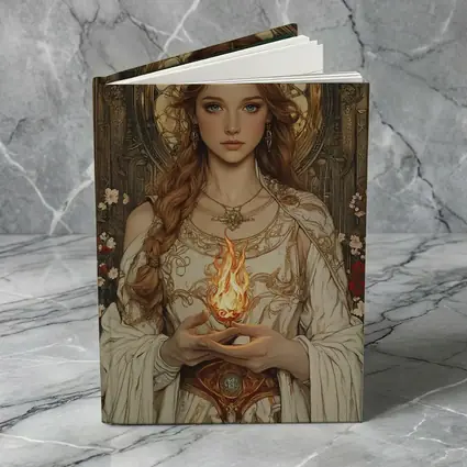 Art Nouveau Girl Holding Sacred Flame Floral