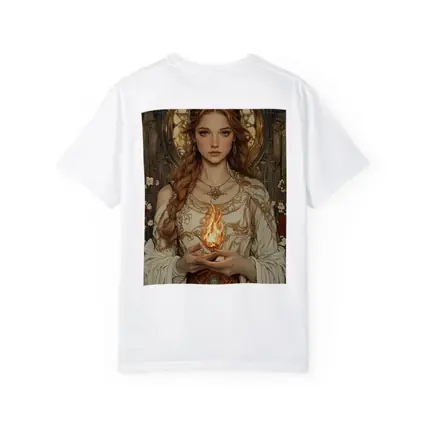 Art Nouveau Girl Holding Sacred Flame Floral