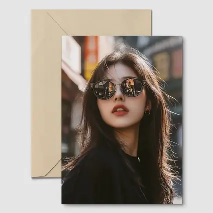 Young Asian Woman Sunglasses Urban Street Background