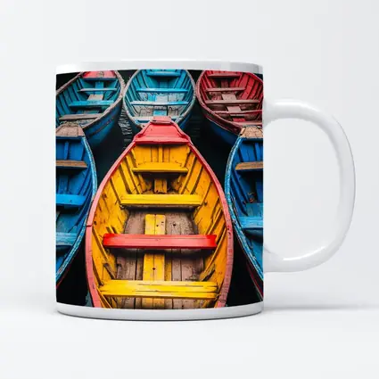 Colorful Wooden Rowing Boats on Water