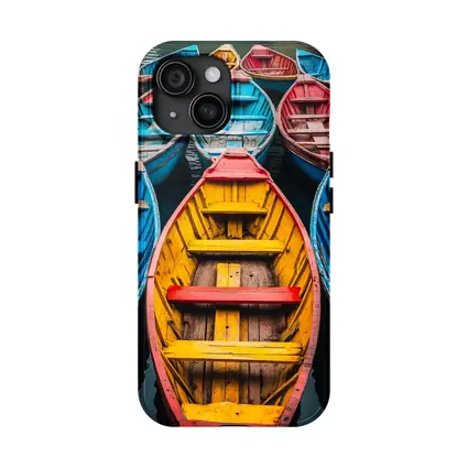Colorful Wooden Rowing Boats on Water