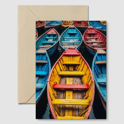 Colorful Wooden Rowing Boats on Water