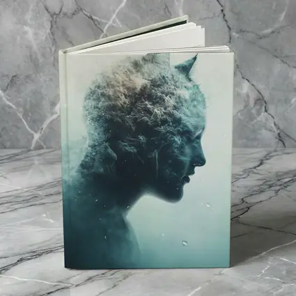 Cat Woman Double Exposure Misty Blue Art