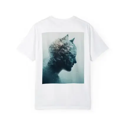 Cat Woman Double Exposure Misty Blue Art