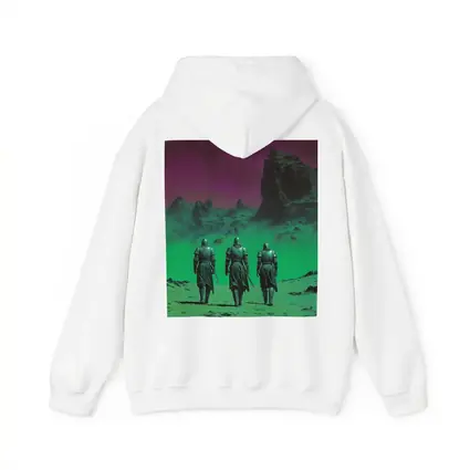 Three Knights Walking Alien Green Purple Landscape