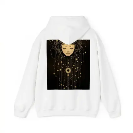 Celestial Woman Gold Stars Black Background