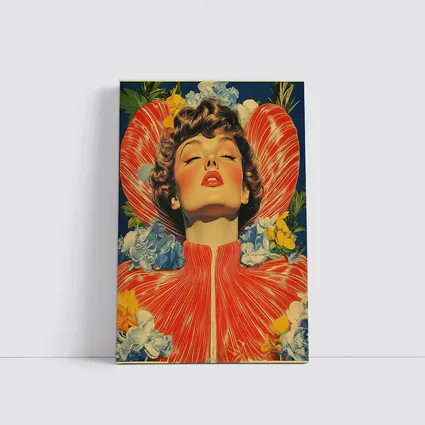 Retro Woman Portrait Floral Collage Art