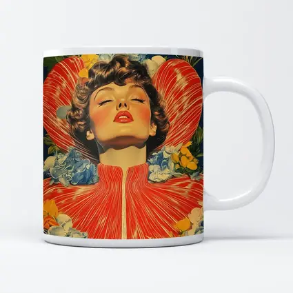 Retro Woman Portrait Floral Collage Art