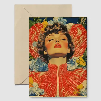 Retro Woman Portrait Floral Collage Art