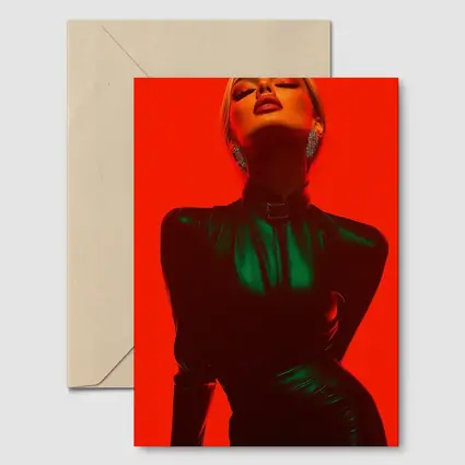 Blonde Woman Green Latex Red Background