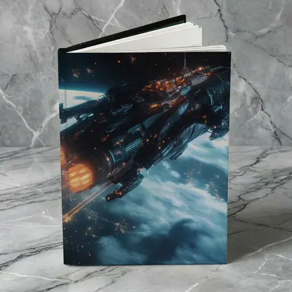 Dark Spaceship Firing Engines Above Earth