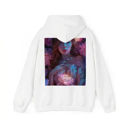 Woman With Glowing Peonies Neon Floral