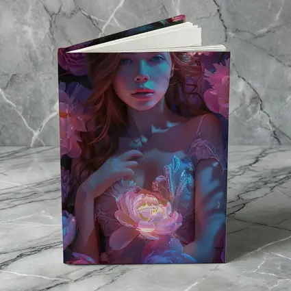 Woman With Glowing Peonies Neon Floral