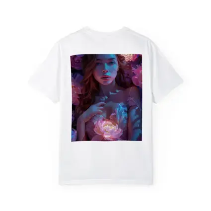 Woman With Glowing Peonies Neon Floral