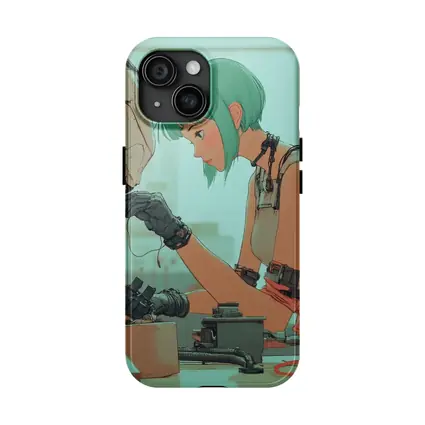 Anime Girl Repairing Robot Cyberpunk Workshop